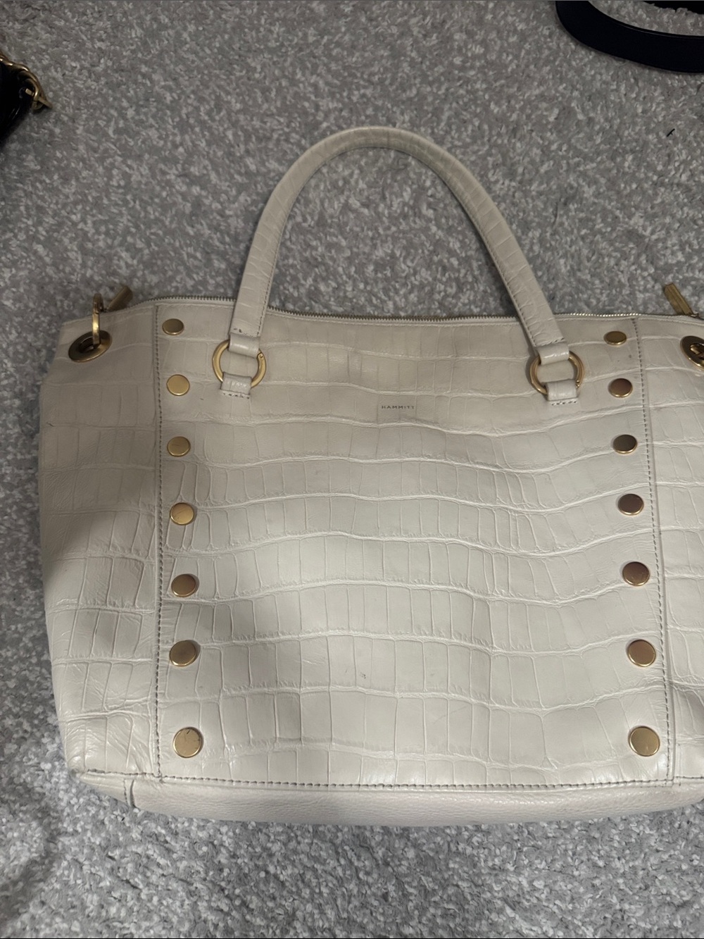 Hammitt Cream Croc-Embossed Tote with Gold Studs
